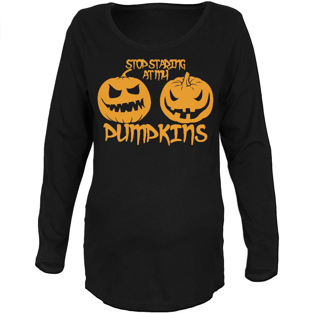 Halloween Staring at my Pumpkins Black Maternity Soft Long Sleeve T-Shirt Maternity Long Sleeve T-Shirts Old Glory 2XL Black 