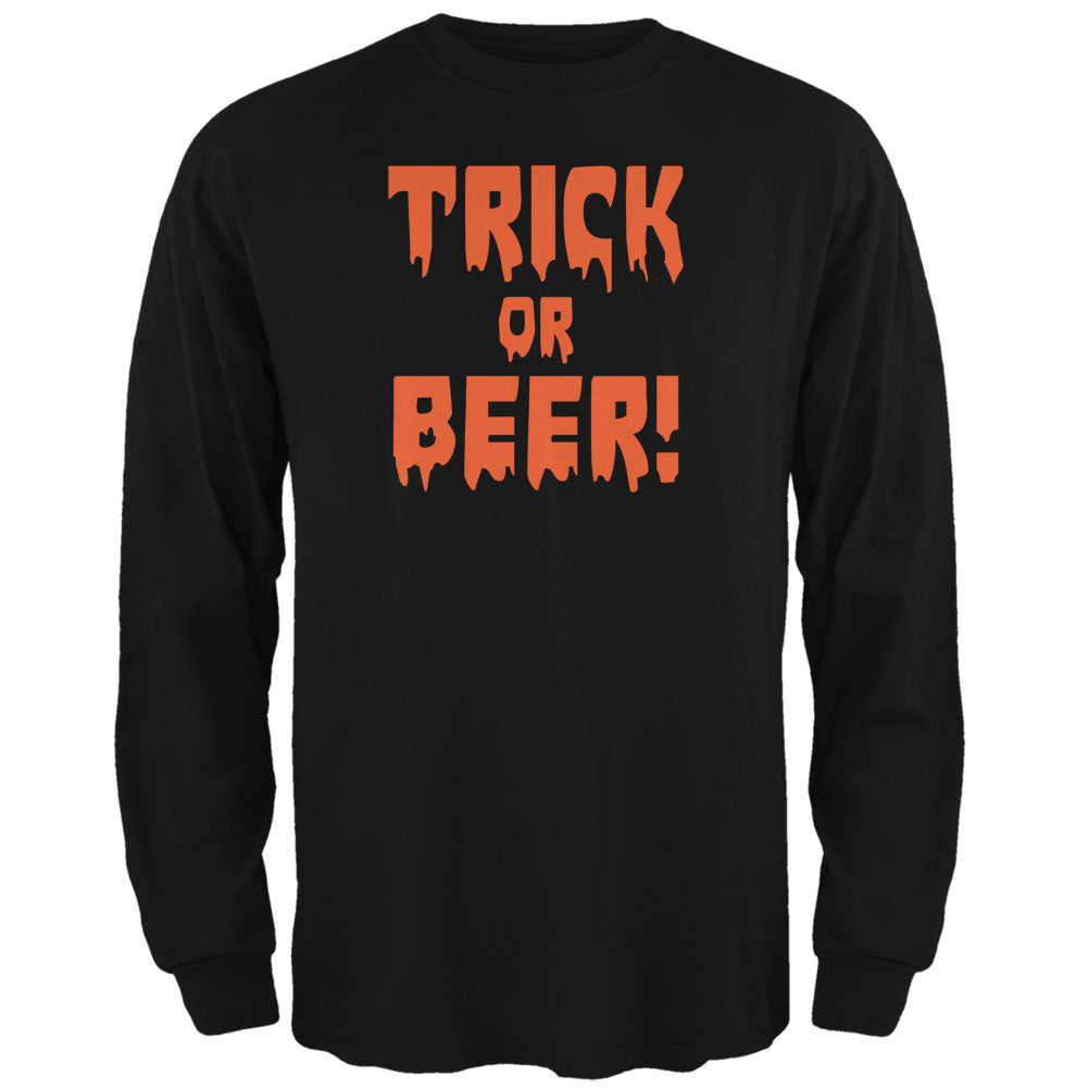 Halloween Trick or Beer Black Adult Long Sleeve T-Shirt Men's Long Sleeves Old Glory 2XL Black 