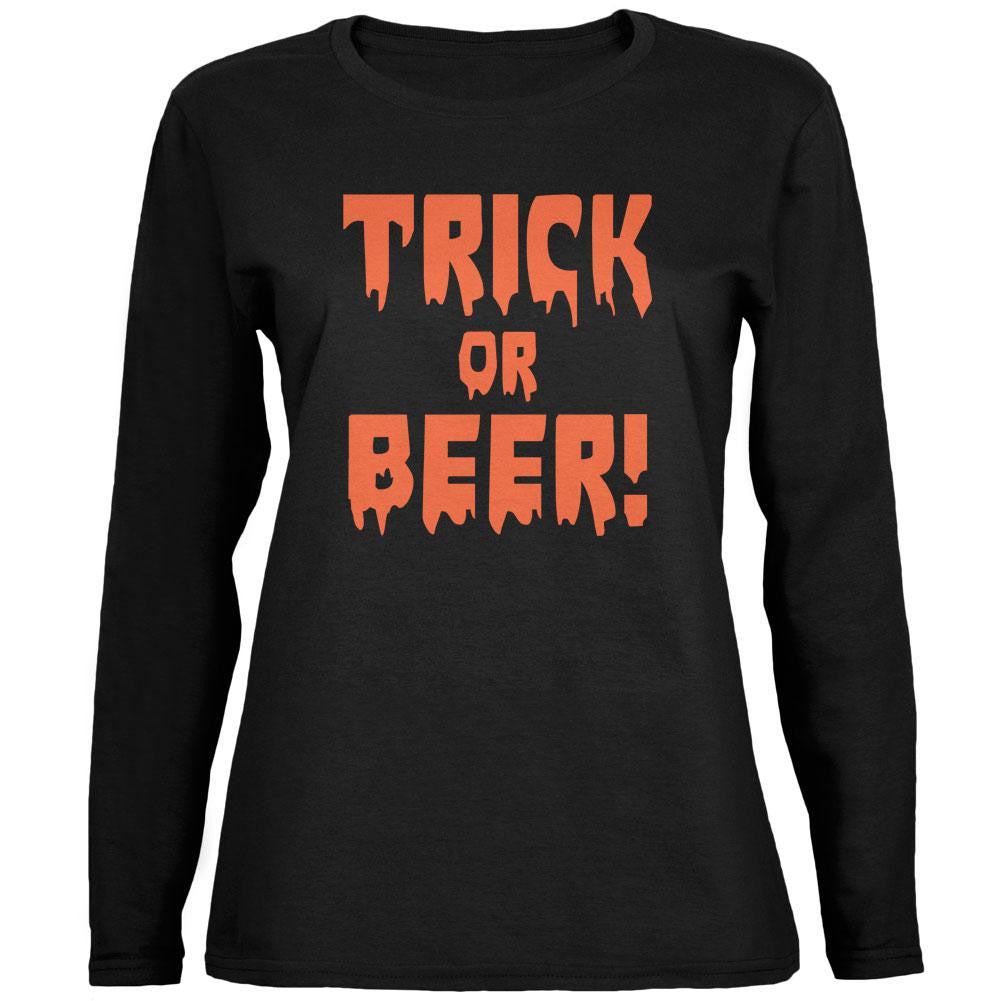 Halloween Trick or Beer Black Womens Long Sleeve T-Shirt Women's Long Sleeves Old Glory SM Black 