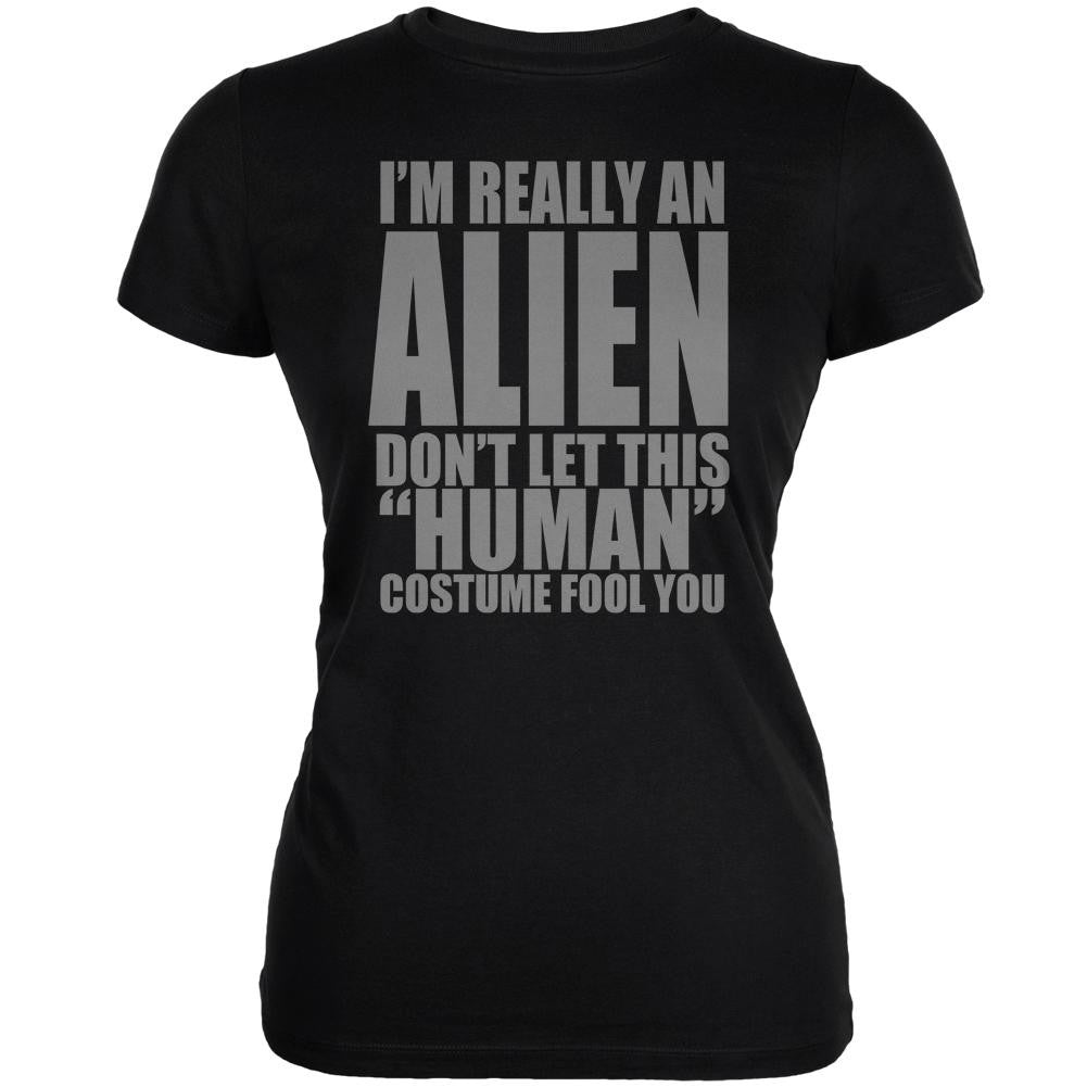 Halloween Human Alien Costume Black Juniors Soft T-Shirt Juniors T-Shirts Old Glory 2XL Black 