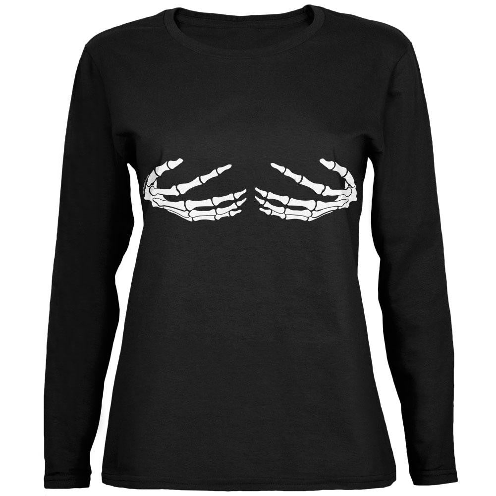 Skeleton Hands Boobs Costume Black Womens Long Sleeve T-Shirt Women's Long Sleeves Old Glory 2XL Black 