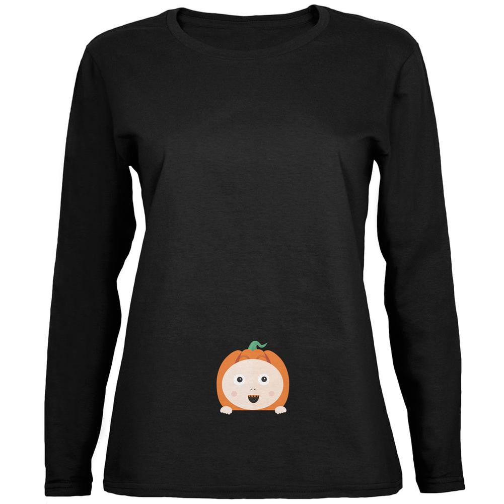 Halloween Pumpkin Baby Black Womens Long Sleeve T-Shirt Women's Long Sleeves Old Glory 2XL Black 