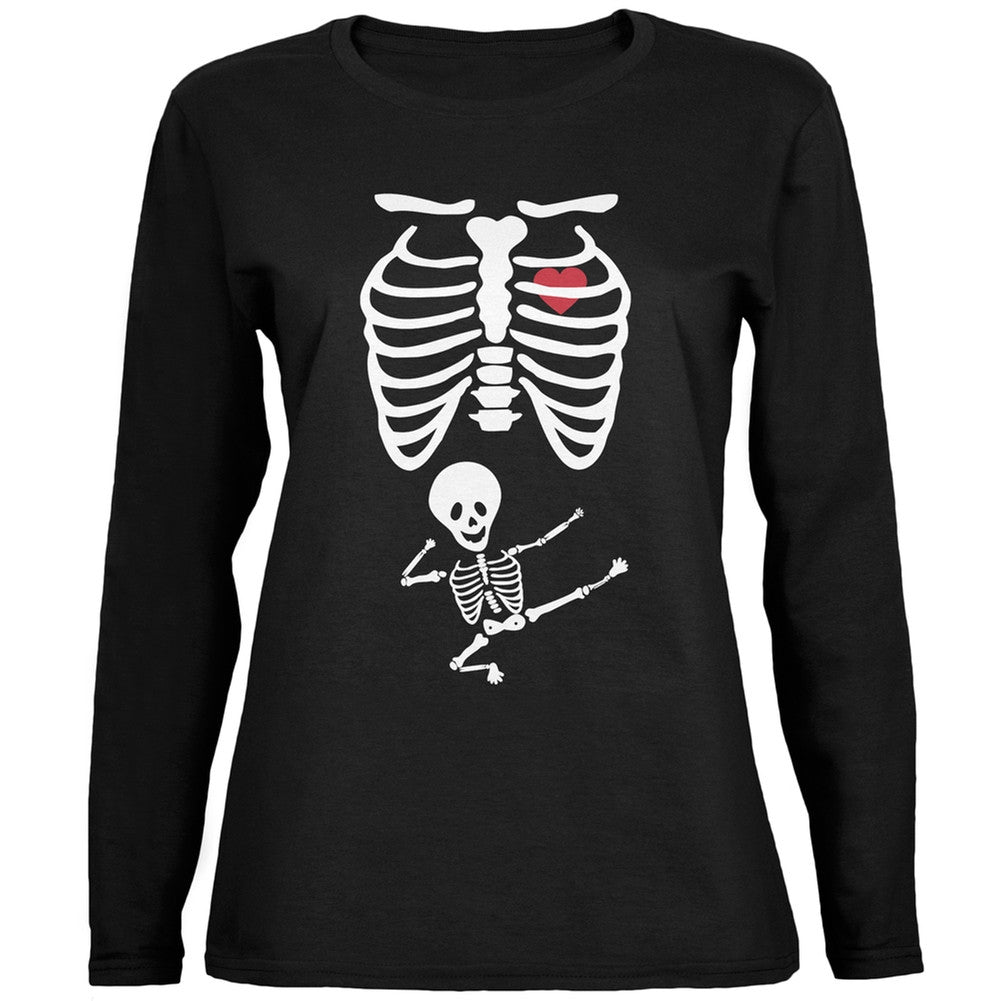 Kung Fu Halloween Skeleton Baby Black Womens Long Sleeve T-Shirt Women's Long Sleeves Old Glory   