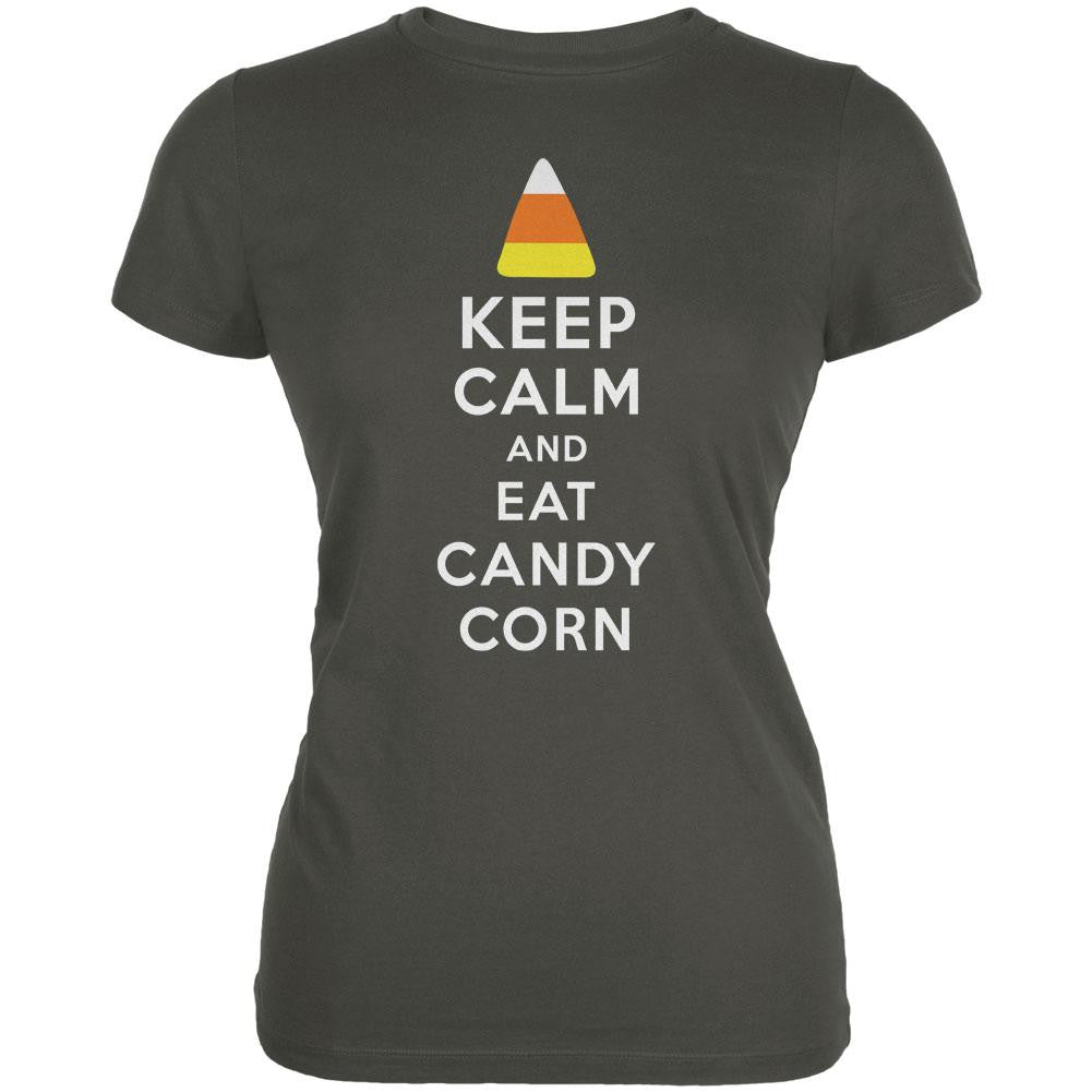 Halloween Keep Calm Candy Corn Asphalt Juniors Soft T-Shirt Juniors T-Shirts Old Glory 2XL Black 