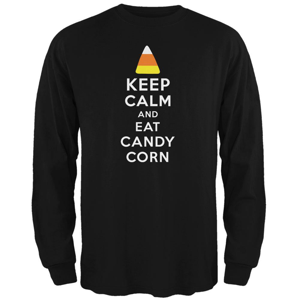 Halloween Keep Calm Candy Corn Black Adult Long Sleeve T-Shirt Men's Long Sleeves Old Glory 2XL Black 