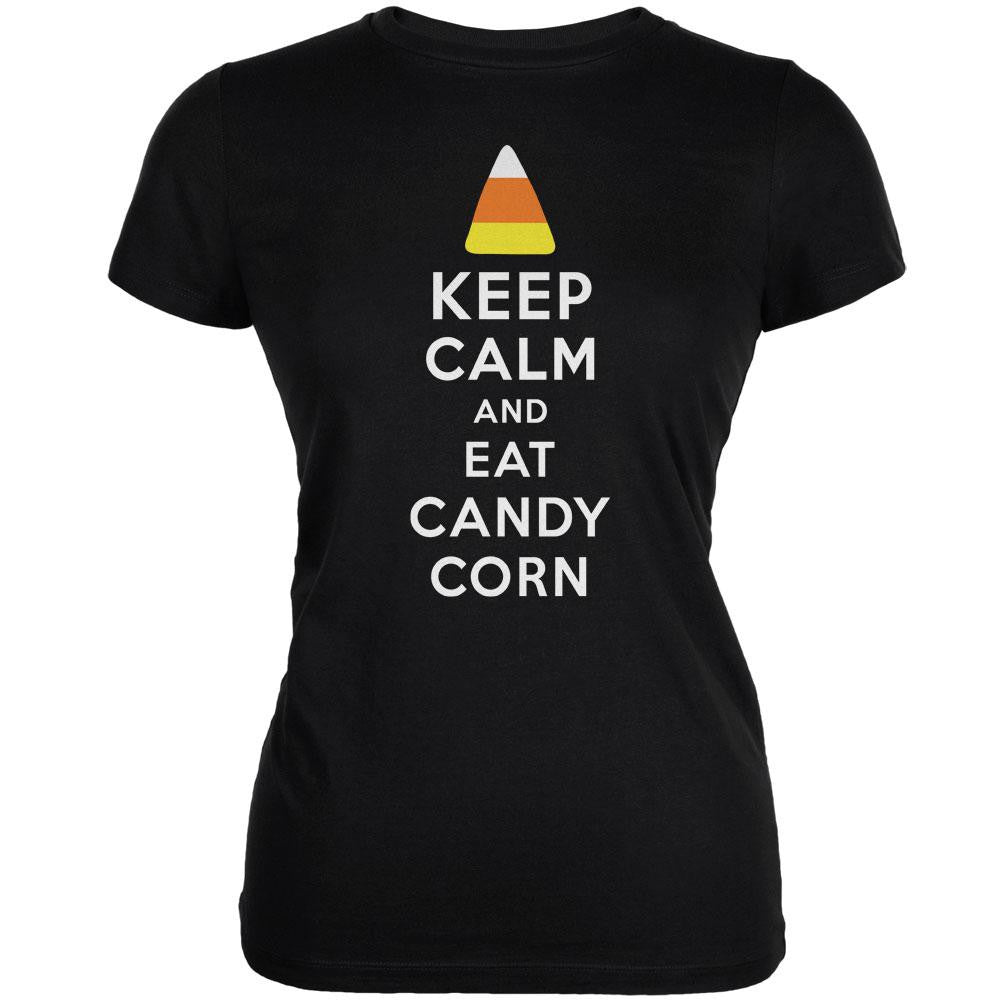 Halloween Keep Calm Candy Corn Black Juniors Soft T-Shirt Juniors T-Shirts Old Glory 2XL Black 