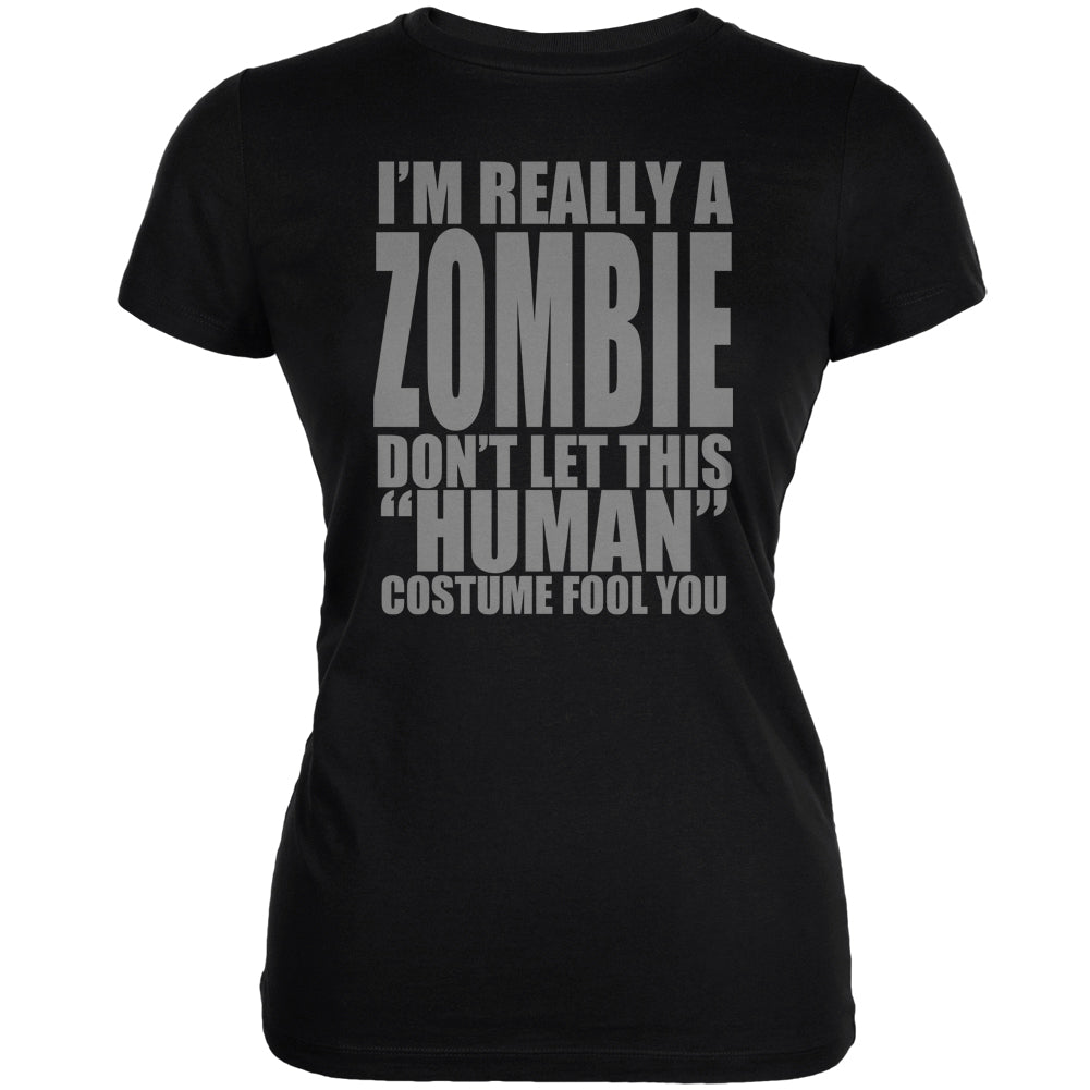 Halloween Human Zombie Costume Black Juniors Soft T-Shirt Juniors T-Shirts Old Glory 2XL Black 