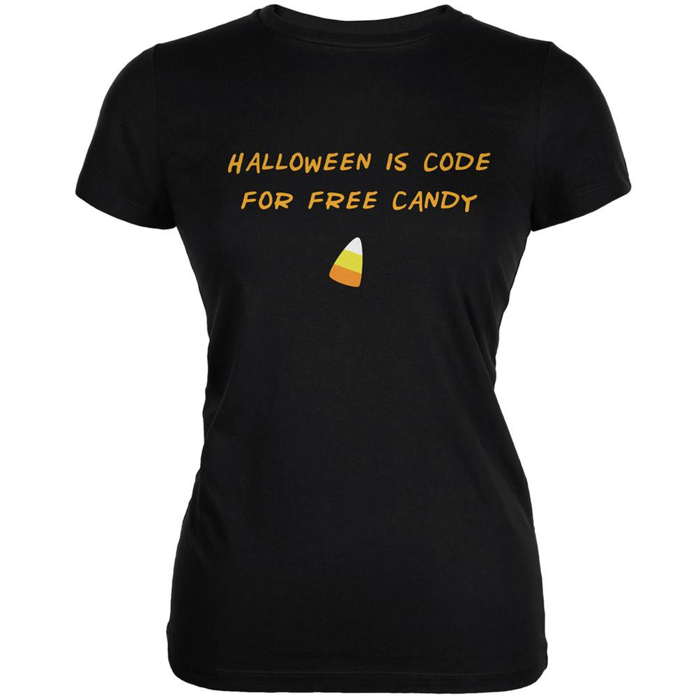 Halloween is Code For Free Candy Black Juniors Soft T-Shirt Juniors T-Shirts Old Glory 2XL Black 