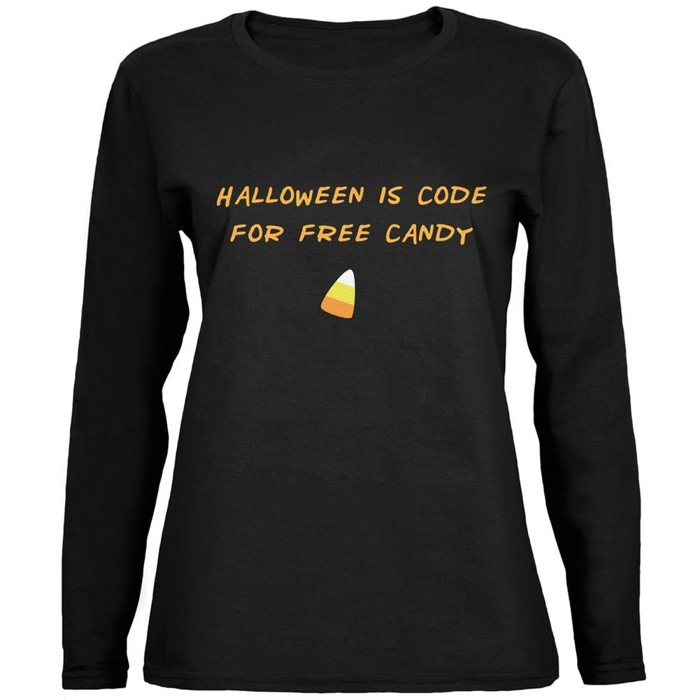 Halloween is Code For Free Candy Black Womens Long Sleeve T-Shirt Women's Long Sleeves Old Glory 2XL Black 