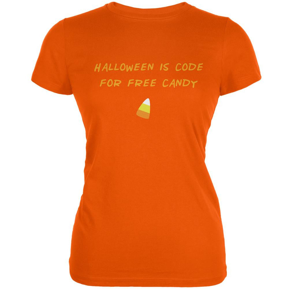 Halloween is Code For Free Candy Orange Juniors Soft T-Shirt Juniors T-Shirts Old Glory 2XL Orange 