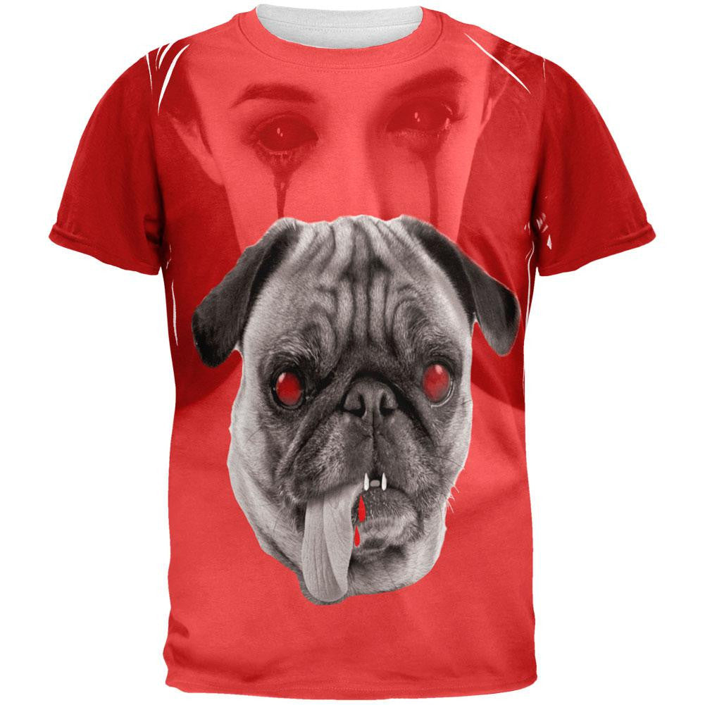 Halloween Pug Vampire All Over Adult T-Shirt Men's T-Shirts Old Glory 2XL White 