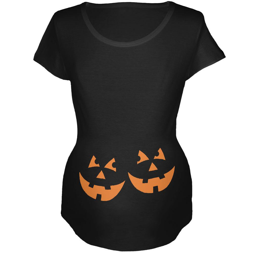 Halloween Twins Jack-O-Lantern Glow Black Maternity Soft T-Shirt Maternity T-Shirts Old Glory 2XL Black 