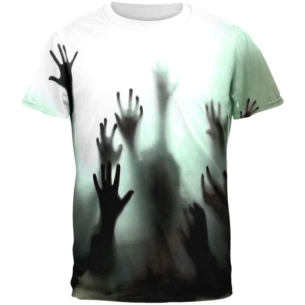 Halloween Zombie Hands All Over Adult T-Shirt Men's T-Shirts Old Glory 2XL White 