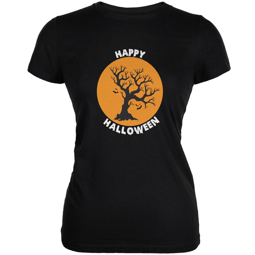 Happy Halloween Tree Silhouette Black Juniors Soft T-Shirt Juniors T-Shirts Old Glory 2XL Black 