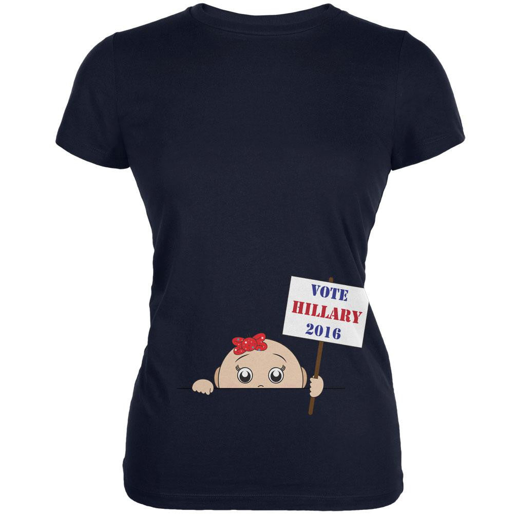 Election 2016 Peeking Baby Girl Hillary Clinton Navy Juniors Soft T-Shirt Juniors T-Shirts Old Glory 2XL Blue 