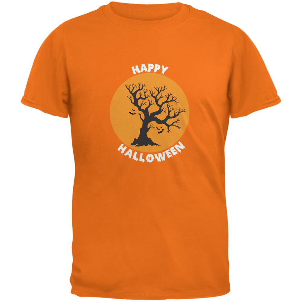 Happy Halloween Tree Silhouette Mandarin Adult T-Shirt Men's T-Shirts Old Glory 2XL Orange 