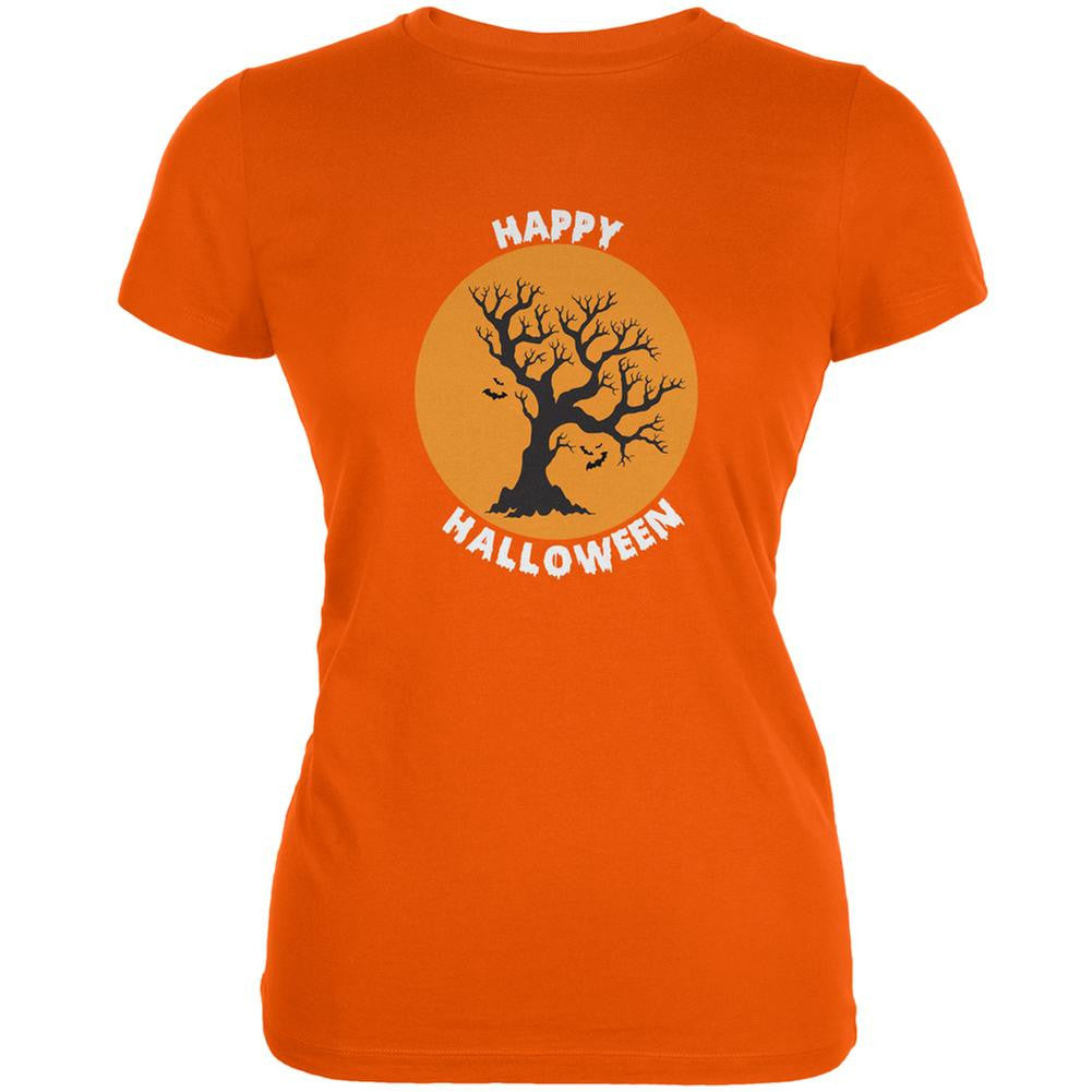 Happy Halloween Tree Silhouette Orange Juniors Soft T-Shirt Juniors T-Shirts Old Glory 2XL Orange 