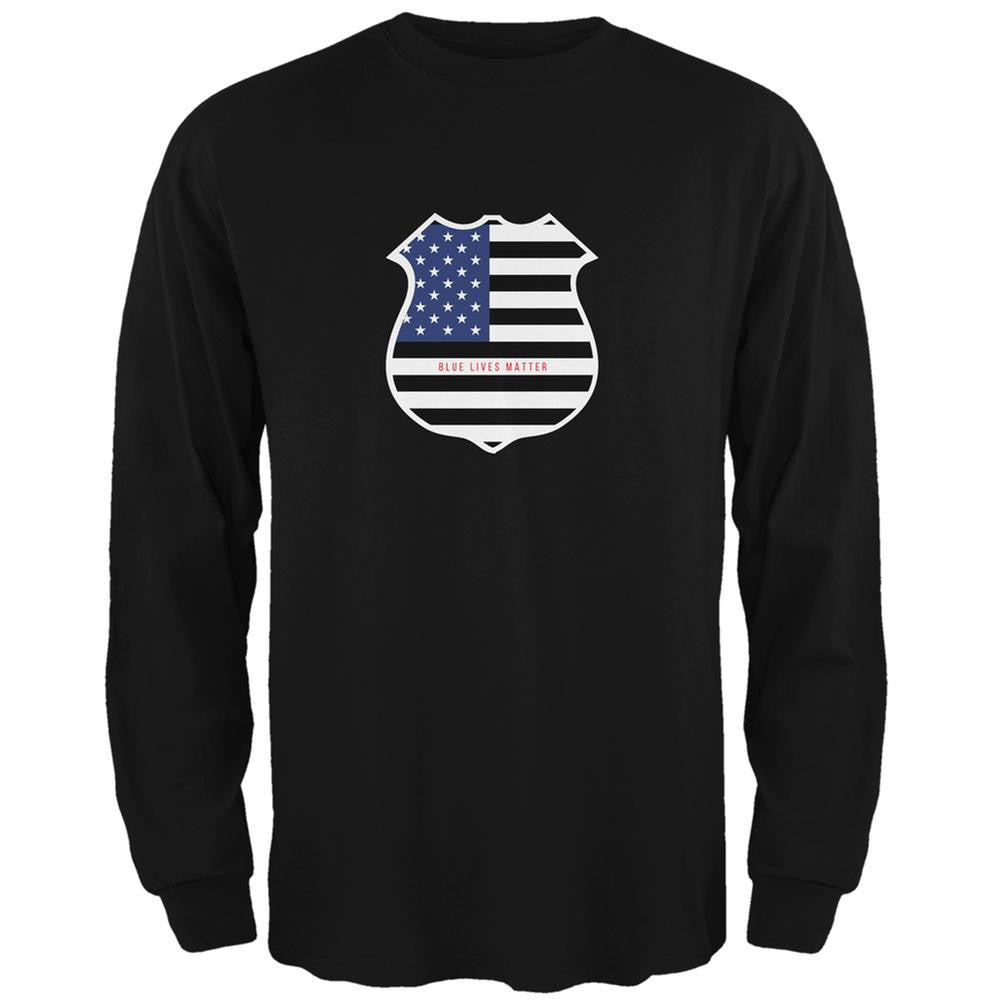 Blue Lives Matter Flag Badge Black Adult Long Sleeve T-Shirt Men's Long Sleeves Old Glory SM Black 