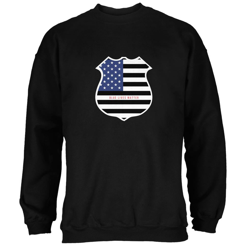 Blue Lives Matter Flag Badge Black Adult Sweatshirt Men's Sweatshirts Old Glory SM Black 