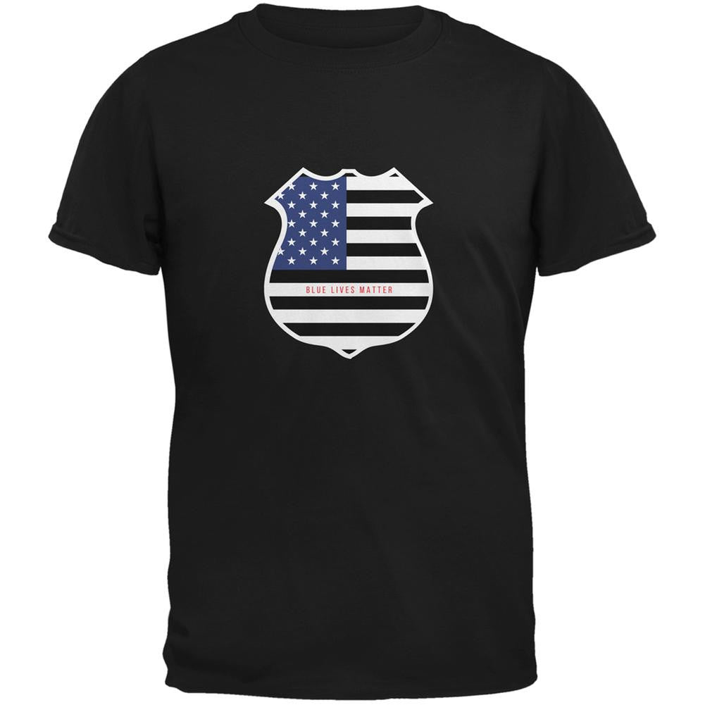 Blue Lives Matter Flag Badge Black Adult T-Shirt Men's T-Shirts Old Glory SM Black 