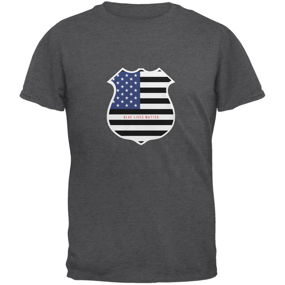 Blue Lives Matter Flag Badge Dark Heather Adult T-Shirt Men's T-Shirts Old Glory SM Grey 