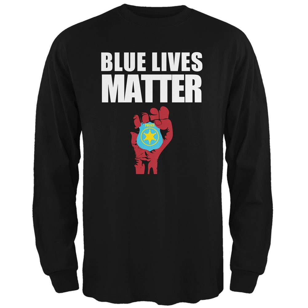 Blue Lives Matter Fist Black Adult Long Sleeve T-Shirt Men's Long Sleeves Old Glory SM Black 