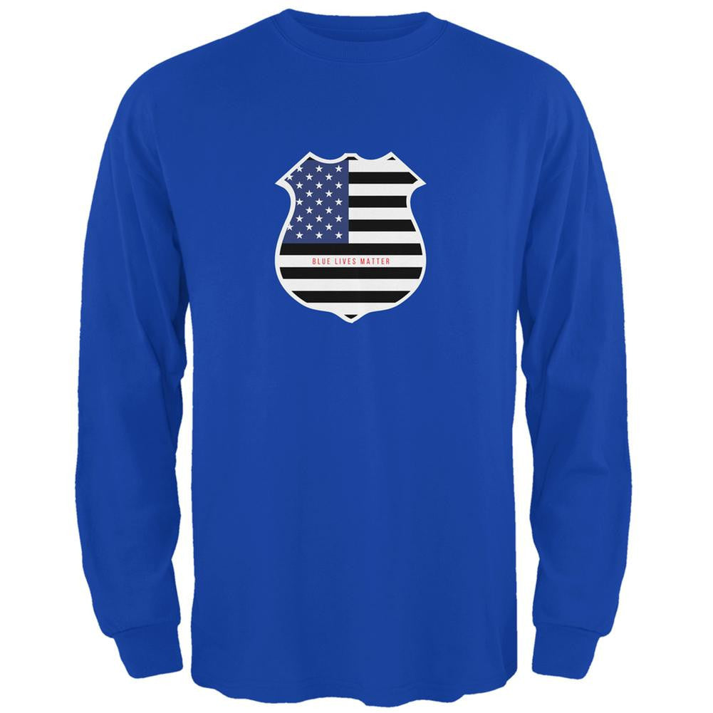 Blue Lives Matter Flag Badge Royal Adult Long Sleeve T-Shirt Men's Long Sleeves Old Glory SM Blue 