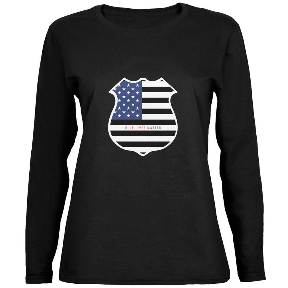 Blue Lives Matter Flag Badge Black Womens Long Sleeve T-Shirt Women's Long Sleeves Old Glory SM Black 