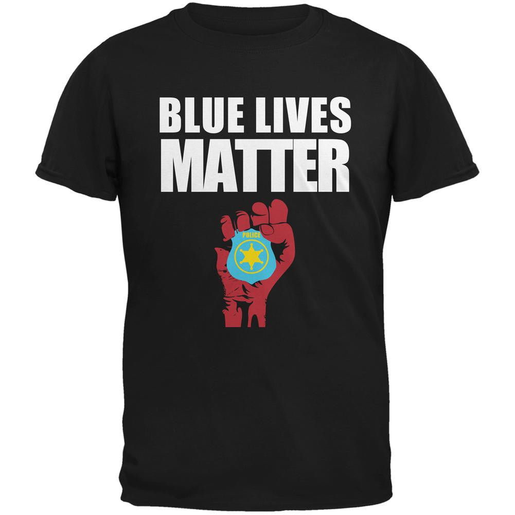 Blue Lives Matter Fist Black Adult T-Shirt Men's T-Shirts Old Glory SM Black 