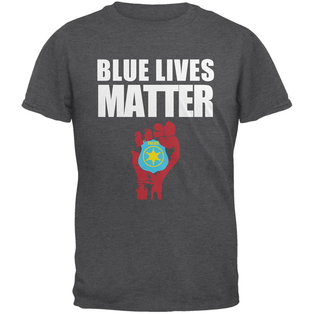 Blue Lives Matter Fist Dark Heather Adult T-Shirt Men's T-Shirts Old Glory SM Grey 