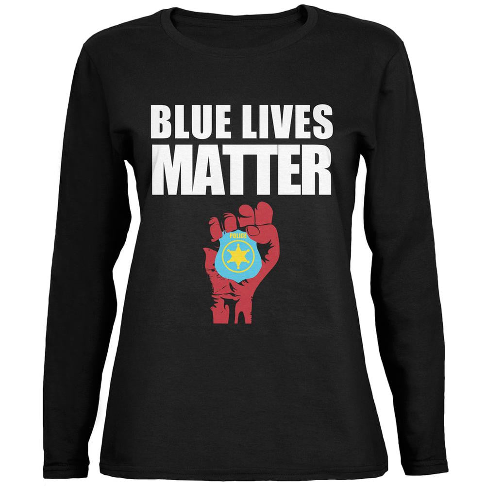 Blue Lives Matter Fist Black Womens Long Sleeve T-Shirt Women's Long Sleeves Old Glory SM Black 