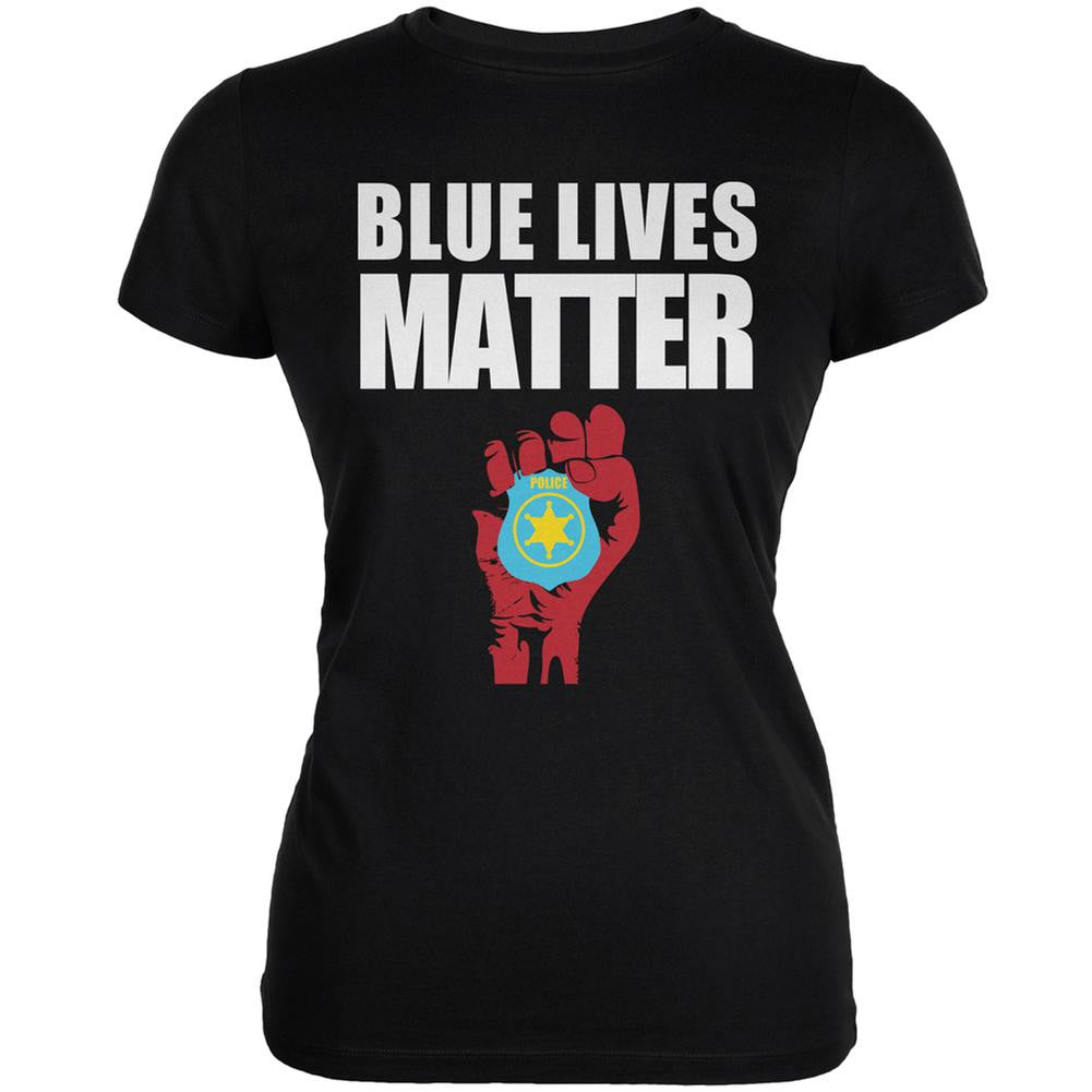 Blue Lives Matter Fist Black Juniors Soft T-Shirt Juniors T-Shirts Old Glory SM Black 