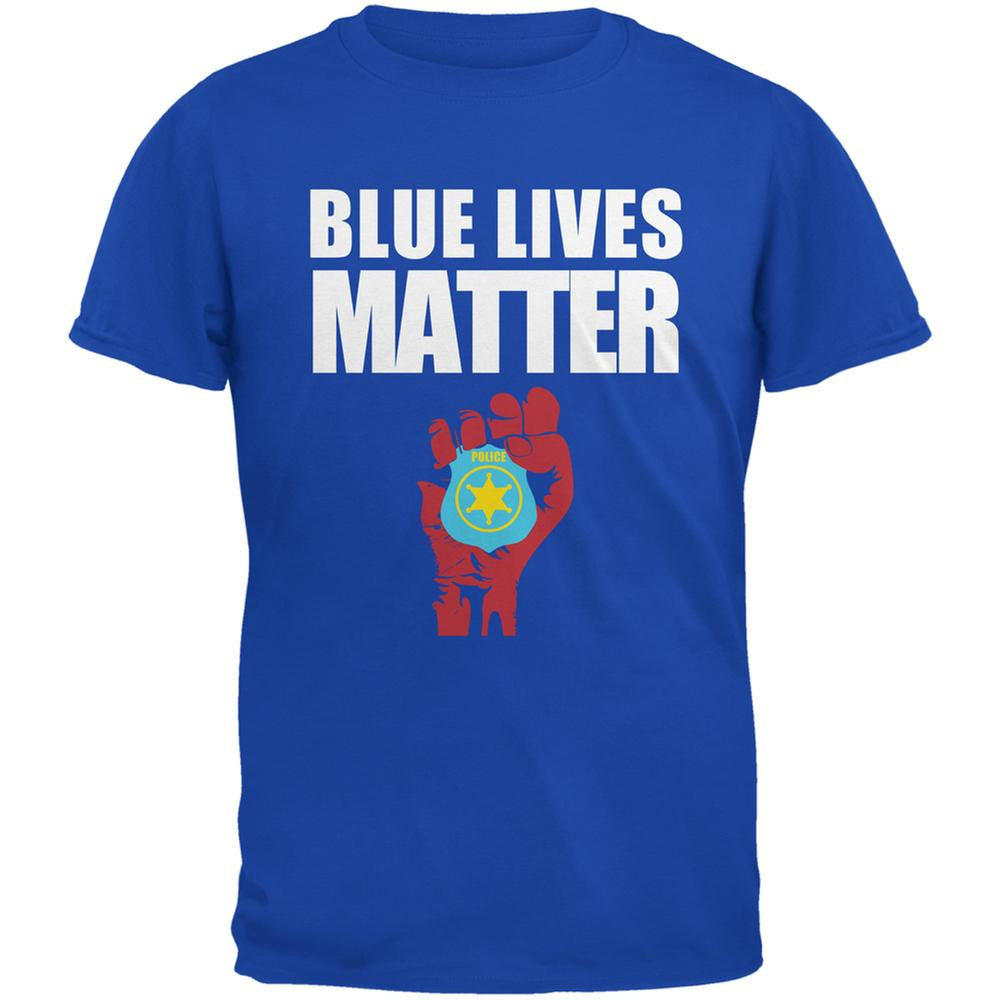 Blue Lives Matter Fist Royal Adult T-Shirt Men's T-Shirts Old Glory SM Blue 