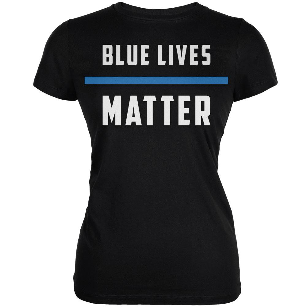 Police Blue Lives Matter Thin Blue Line Black Juniors Soft T-Shirt Juniors T-Shirts Old Glory SM Black 