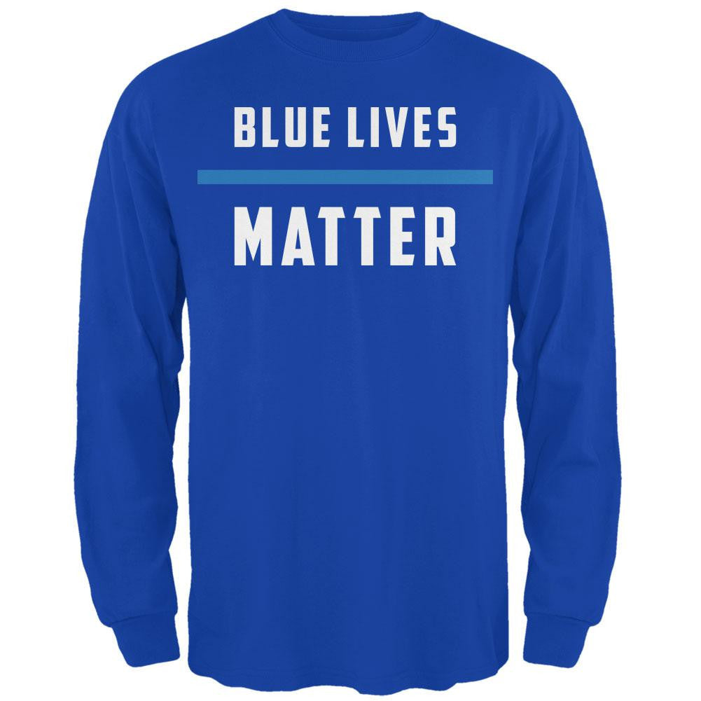 Police Blue Lives Matter Thin Blue Line Royal Adult Long Sleeve T-Shirt Men's Long Sleeves Old Glory SM Blue 