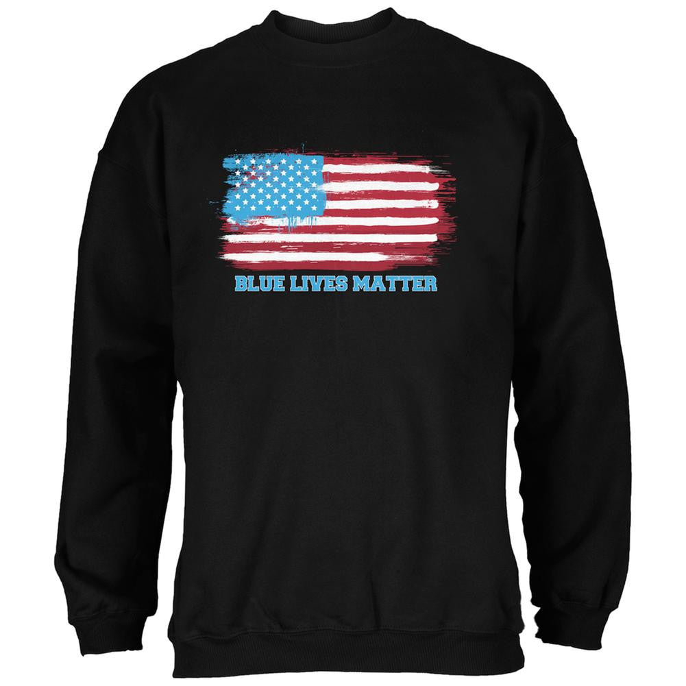 Blue Lives Matter Distressed American Flag Black Adult Sweatshirt Men's Sweatshirts Old Glory SM Black 