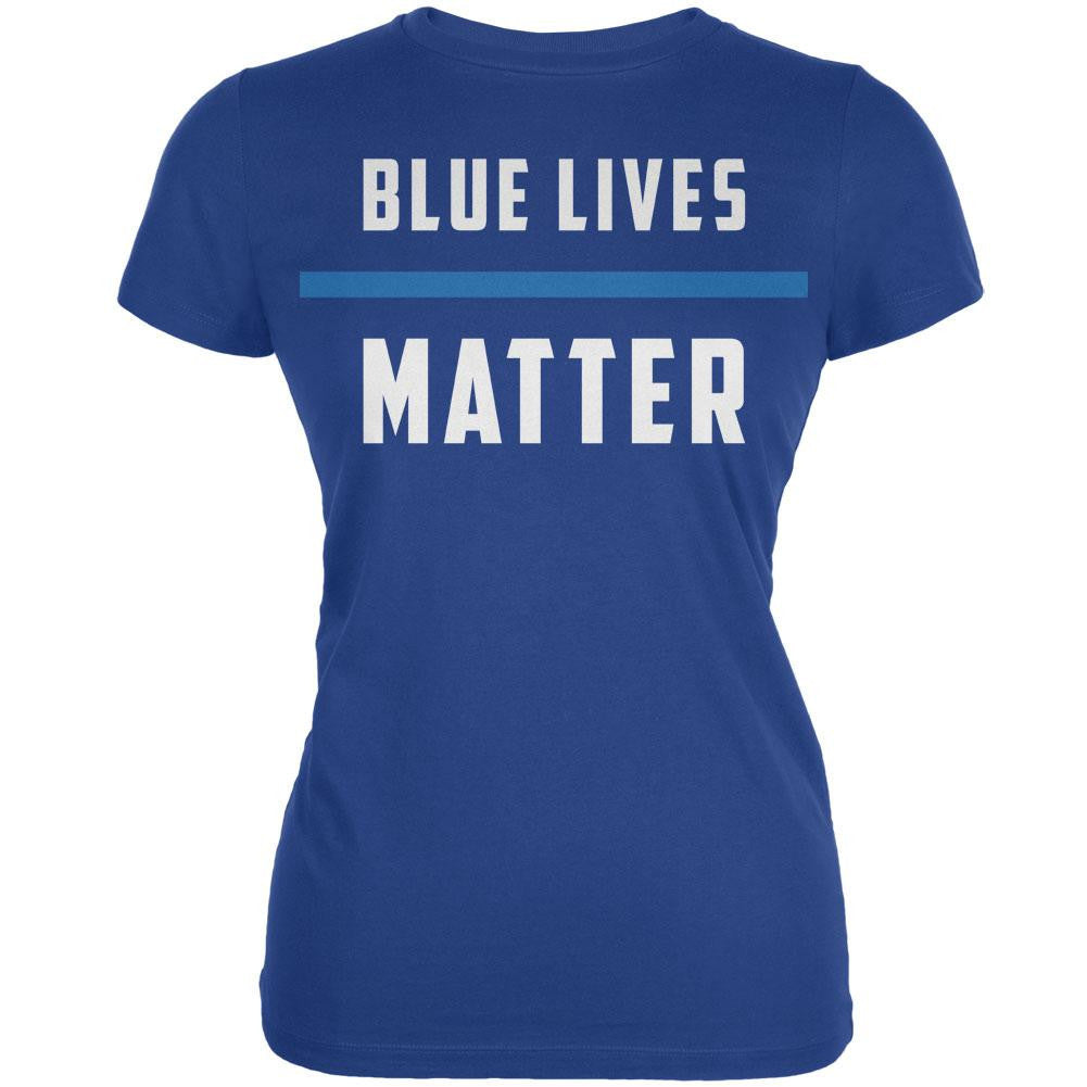 Police Blue Lives Matter Thin Blue Line Royal Juniors Soft T-Shirt Juniors T-Shirts Old Glory SM Blue 