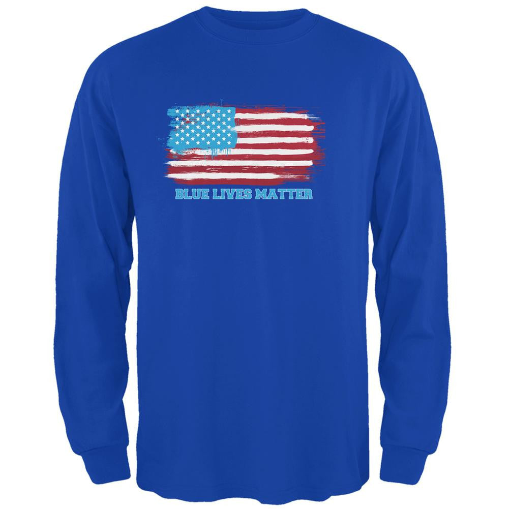 Blue Lives Matter Distressed Flag Royal Adult Long Sleeve T-Shirt Men's Long Sleeves Old Glory SM Blue 