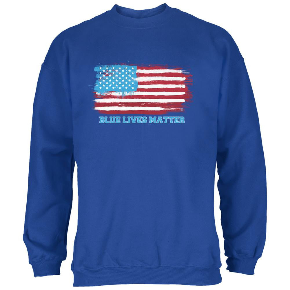 Blue Lives Matter Distressed American Flag Royal Adult Sweatshirt Men's Sweatshirts Old Glory SM Blue 