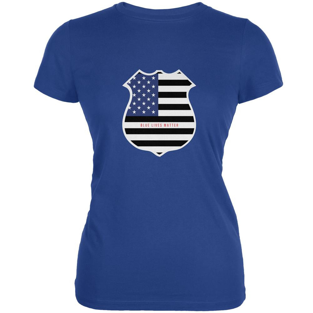 Blue Lives Matter Flag Badge Royal Juniors Soft T-Shirt Juniors T-Shirts Old Glory SM Blue 