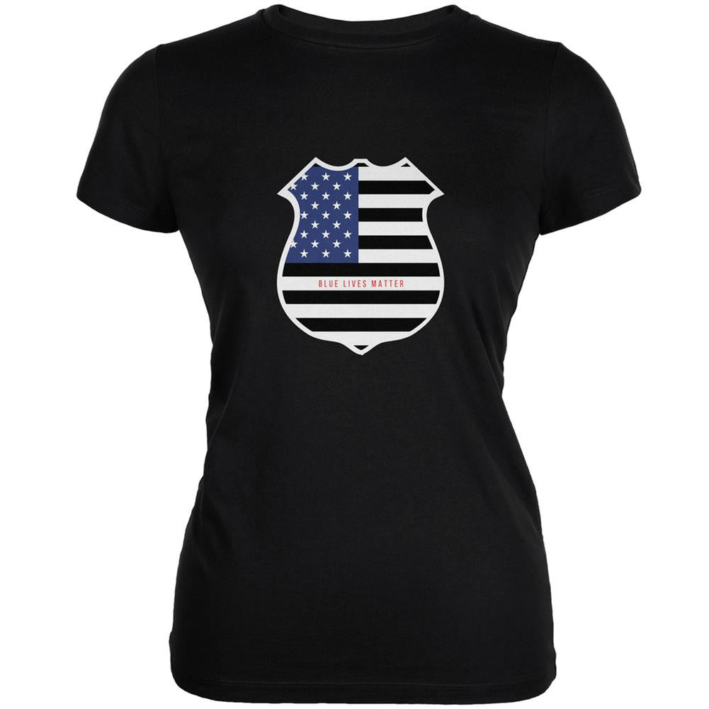 Blue Lives Matter Flag Badge Black Juniors Soft T-Shirt Juniors T-Shirts Old Glory SM Black 