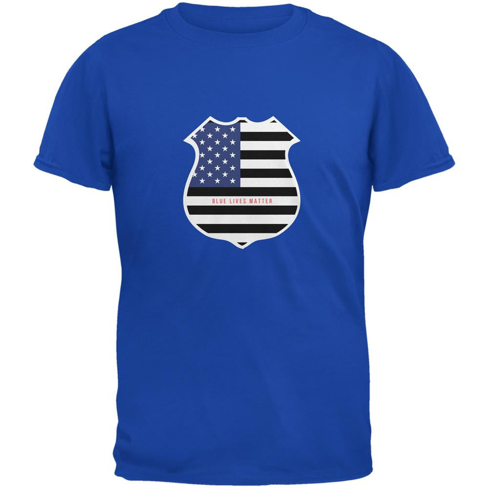 Blue Lives Matter Flag Badge Royal Adult T-Shirt Men's T-Shirts Old Glory SM Blue 