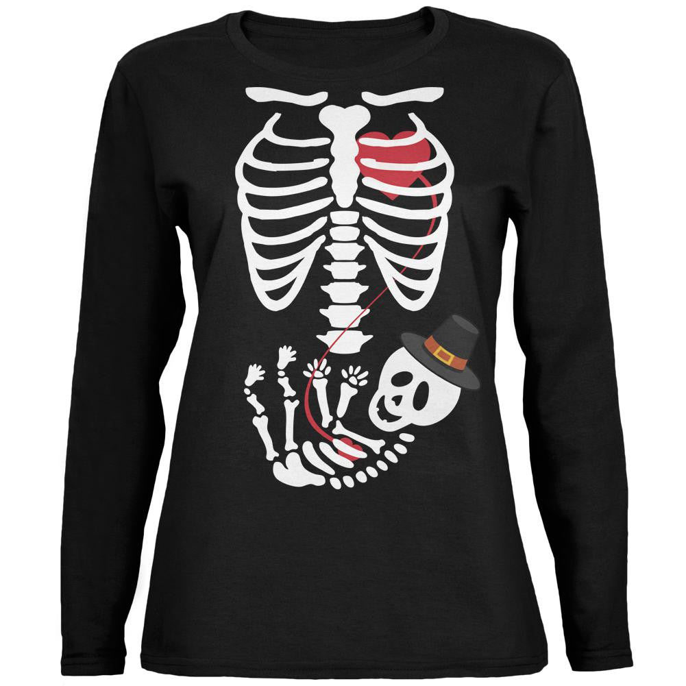 Halloween Pilgrim Baby Skeleton Black Womens Long Sleeve T-Shirt Women's Long Sleeves Old Glory 2XL Black 