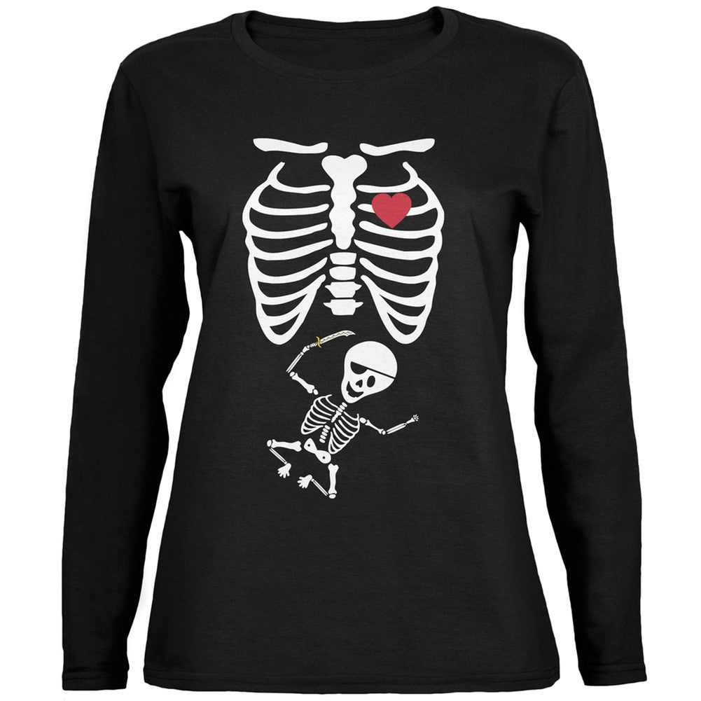 Pirate Halloween Skeleton Baby Black Womens Long Sleeve T-Shirt Women's Long Sleeves Old Glory   