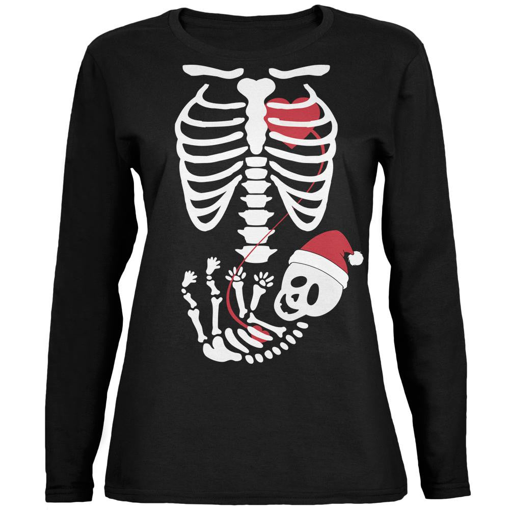 Halloween Santa Baby Skeleton Black Womens Long Sleeve T-Shirt Women's Long Sleeves Old Glory 2XL Black 