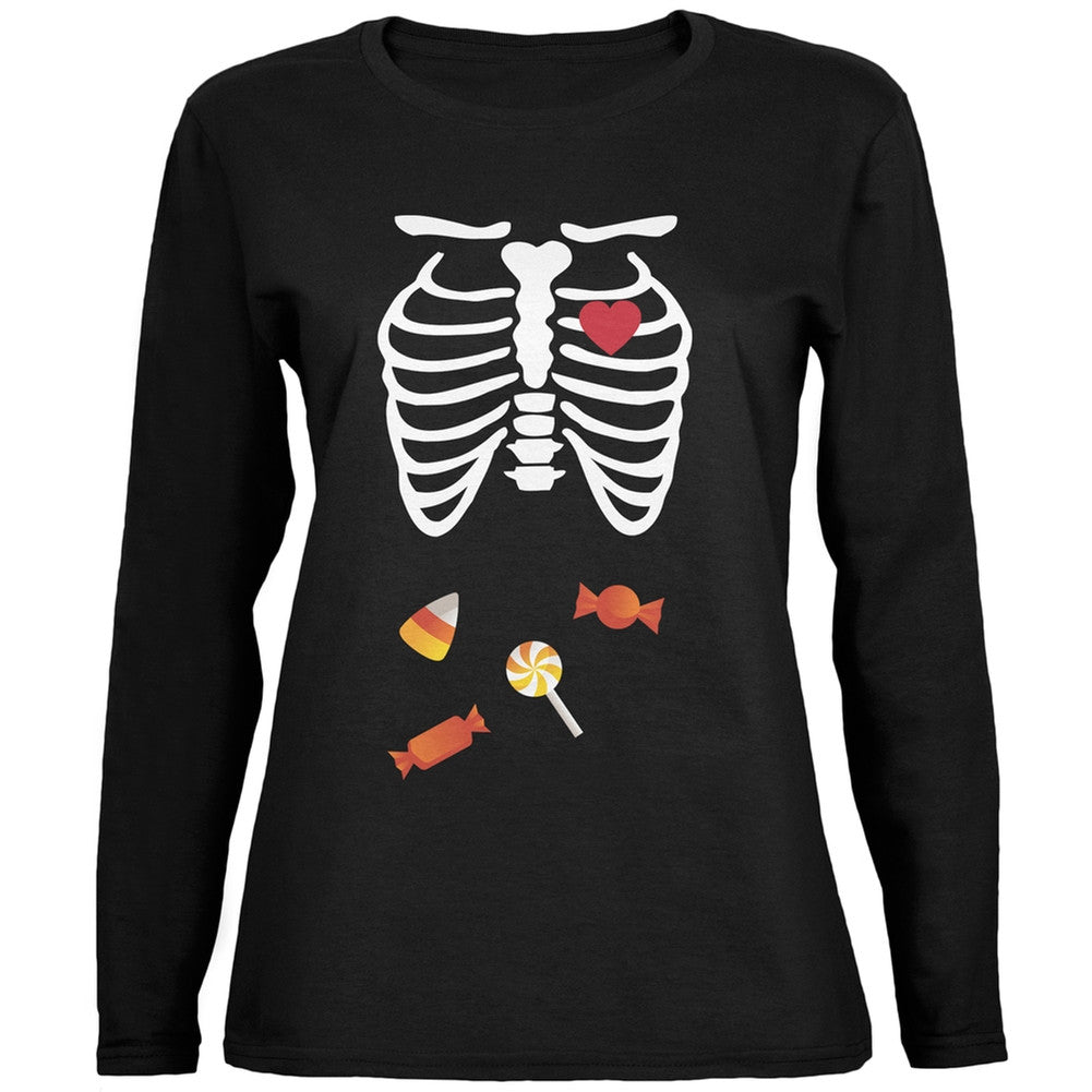 Candy Halloween Skeleton Baby Black Womens Long Sleeve T-Shirt Women's Long Sleeves Old Glory 2XL Black 