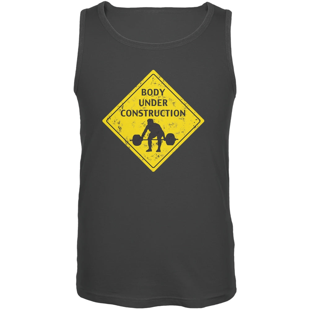 Body Under Construction Funny Charcoal Grey Adult Tank Top Men's Tank Tops Old Glory 2XL Grey 