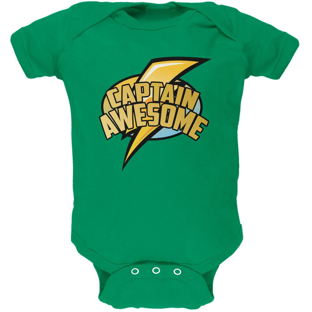 Captain Awesome Kelly Green Soft Baby One Piece Baby One Piece Old Glory 0-3M Green 