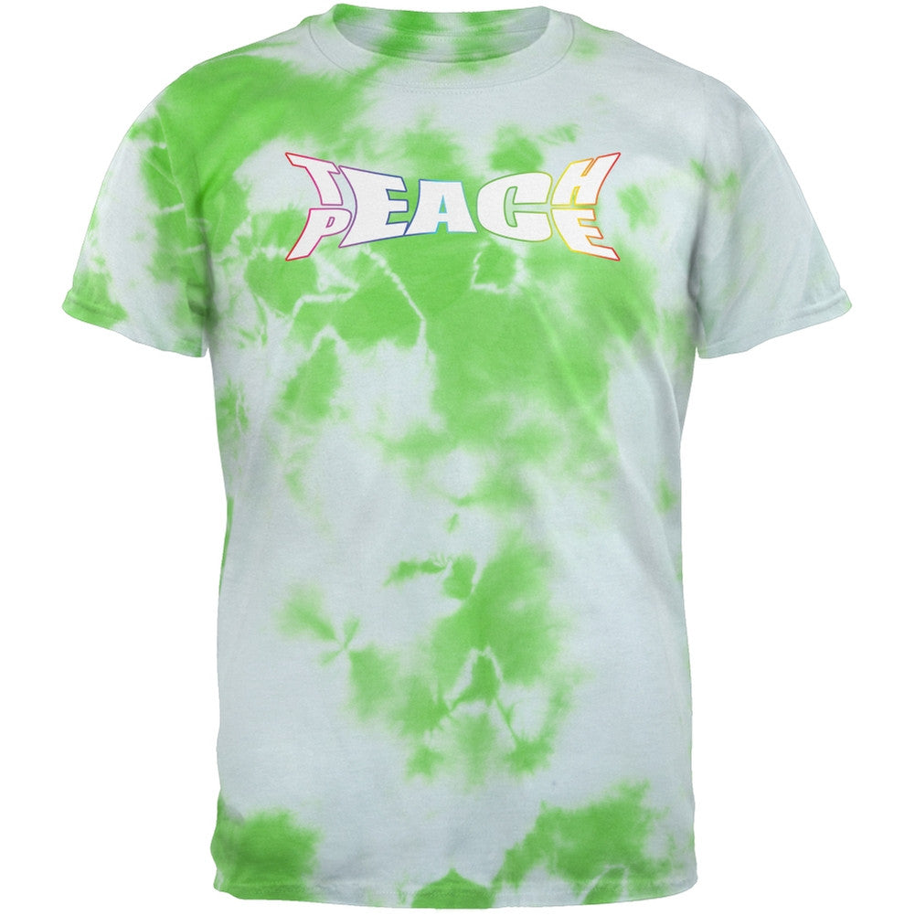 Teach Peace Lightning Green Tie Dye Adult T-Shirt Men's T-Shirts Old Glory 2XL Green 