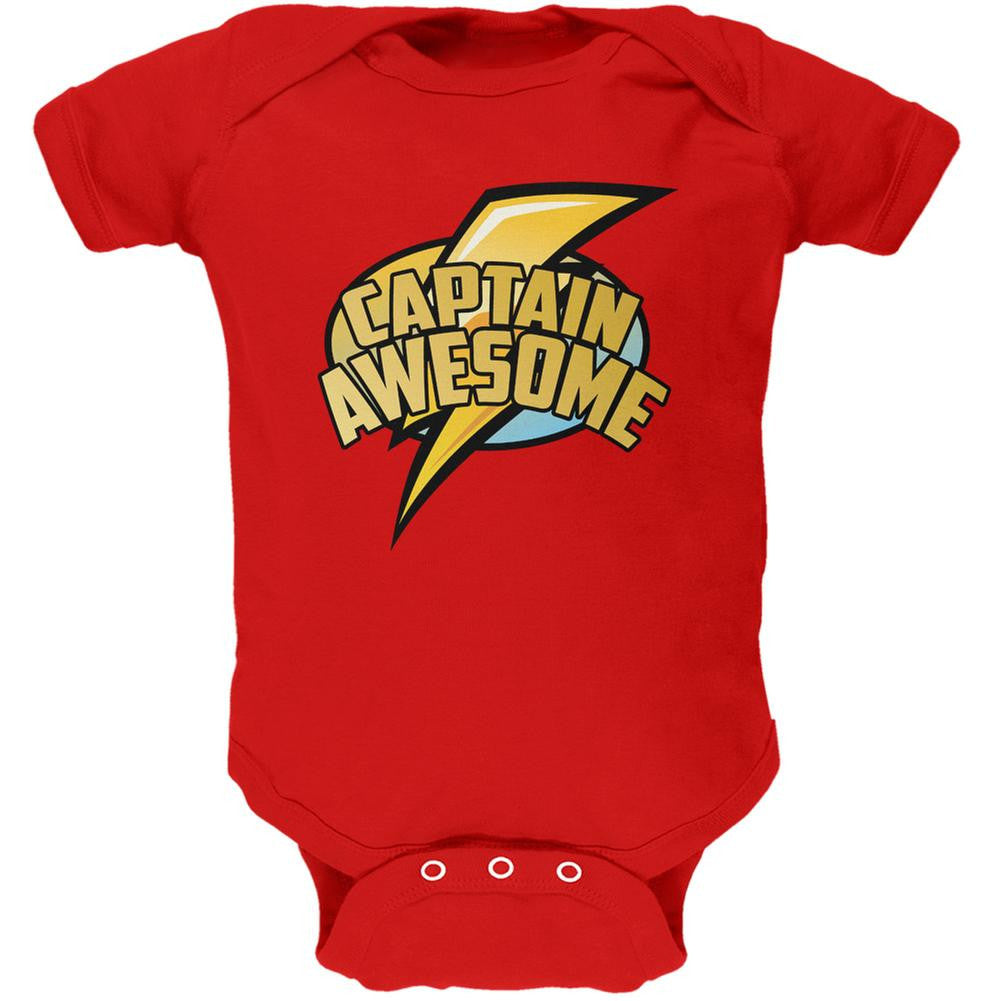 Captain Awesome Red Soft Baby One Piece Baby One Piece Old Glory 0-3M Red 